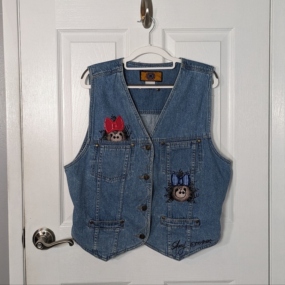 Vintage Baccini Art-To-Wear Hand Painted Signed Denim Vest Top‎ Unisex Size M